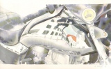 Moto 5 (rongé), aquarelle - Moto et vélo