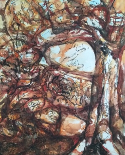 Mains/olivier, aquarelle/encre, 80x100 - Vers l'abstraction